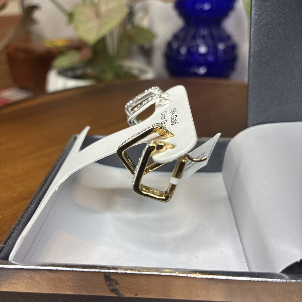 And Now This 2prs 18k gold over brass Crystal Hoop Earrings Christmas Gift Box - Picture 3 of 3